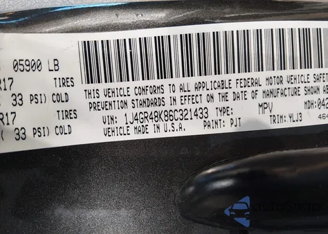 2006 Jeep Grand Cherokee Laredo from USA, damaged, VIN 1J4GR48K86C321433